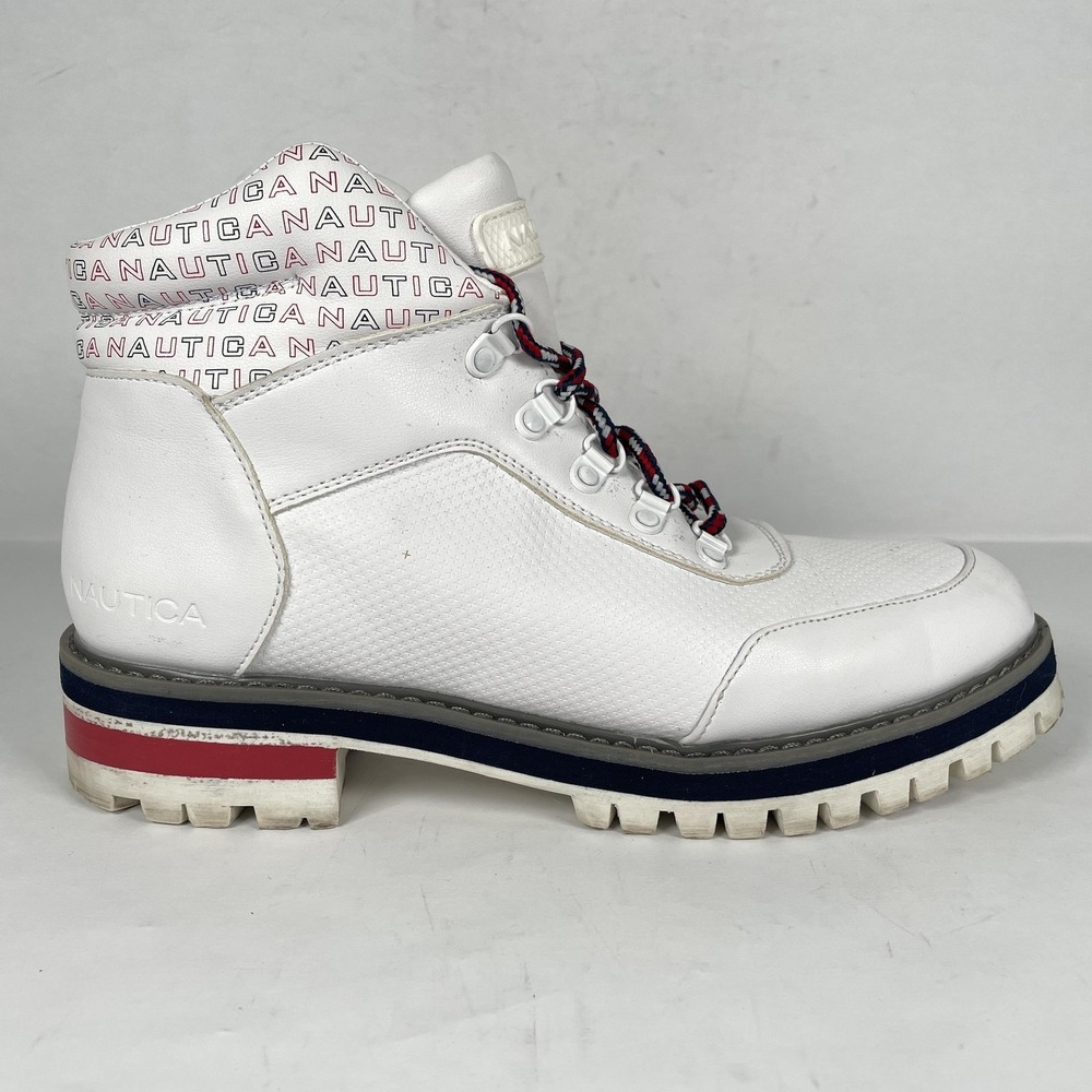 Nautica Frannie Ankle Boots Womens Size 8.5 White Red Lace Up Comfort Shoes